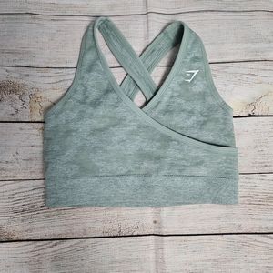 Gymshark Light Green Camo Seamless Criss Cross Bra Small